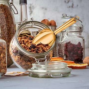 TeamFar 5oz Ice Scoop, Stainless Steel Food Scoop Metal Ice Scooper for Kitchen Bar Party Wedding, Heavy Duty & Sturdy, Easy Storage & Versatile, Mirror Finish & Smooth Edge, Gold