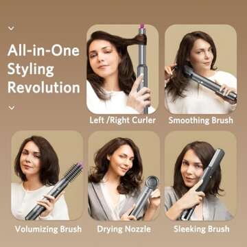 Hair Dryer Brush 6 in 1 Hair Styler, Jolitoi Air Styler with 110,000 RPM High-Speed Negative Ionic Hair Dryer, Auto Wrap Curler, Blow Dryer Brush for Volumize, Straight, Wavy, Curly (Dark Grey)
