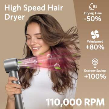 Hair Dryer Brush 6 in 1 Hair Styler, Jolitoi Air Styler with 110,000 RPM High-Speed Negative Ionic Hair Dryer, Auto Wrap Curler, Blow Dryer Brush for Volumize, Straight, Wavy, Curly (Dark Grey)
