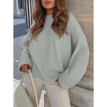 ANRABESS Women's Oversized Crewneck Long Sleeve Fuzzy Knit Casual Chunky Warm 2024 Fall Pullover Sweaters Top Trendy Outfits Light Gray Medium