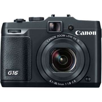 Canon PowerShot G16 12.1 MP CMOS Digital Camera with 5x Optical Zoom and 1080p Full-HD Video Wi-Fi Enabled(Renewed)