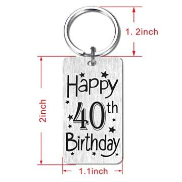 HYHYDHP 40th Birthday Gifts Happy 40 Year Old Birthday Keychain for Women Men, 40 Yr Bday Presents I...