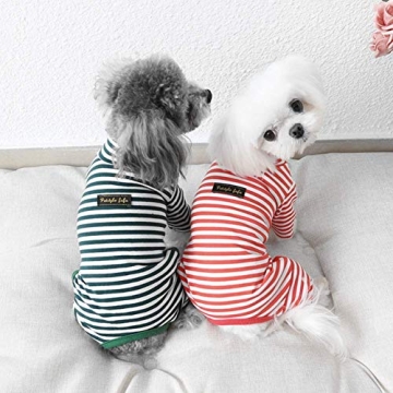 Hdwk&Hped Soft Cotton Dog Pajamas for All Seasons, Striped Pet Bottoming Jumpsuit for Small Dog Cat ...