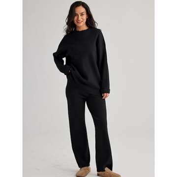 LILLUSORY 2 Piece Outfits for Women 2024 Fall Fashion Oversized Striped Sweaters Sets Cozy Lounge Se...