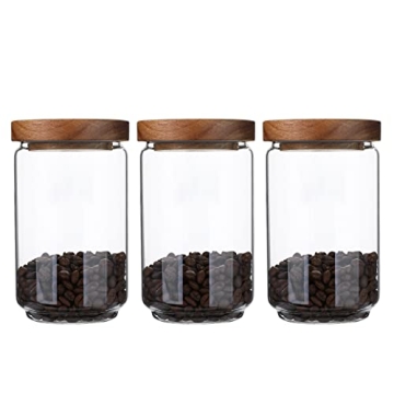 Homtop Glass Storage Jars Set of 3, 25 OZ HIgh Borosilicate Glass Containers Kitchen Food Canisters ...