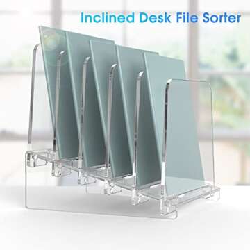 MaxGear Desk File Organizer, 5-Section Vertical Acrylic Filing Folders Holder Stand, Clear Incline Document Organizer Sorter Rack for Office School Home