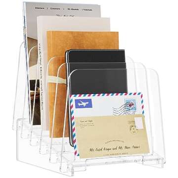 MaxGear Desk File Organizer, 5-Section Vertical Acrylic Filing Folders Holder Stand, Clear Incline Document Organizer Sorter Rack for Office School Home