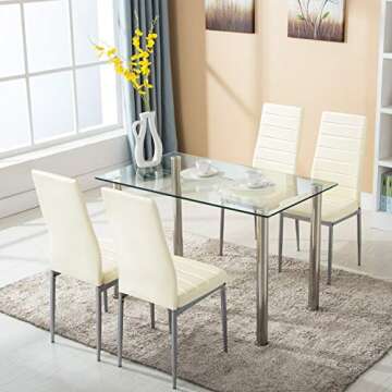 Mecor 5 Piece Dining Table Set Tempered Glass Top Dinette Sets with 4 PU Leather Chairs for Dining R...