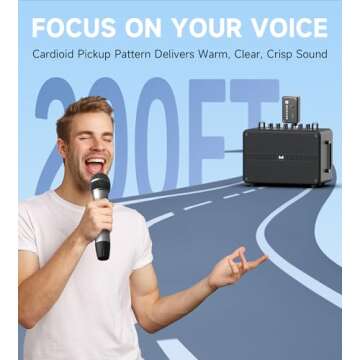 Wireless Microphone with 40H Battery, 200FT Range