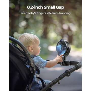 Koonie Portable Stroller Fan for Baby, Rechargeable Battery Operated, 3 Speeds, 360° Rotation, 20db Low Noise,Digital Display, Detachable Flexible Tripod Clip-on Car Seats, Tent, Crib, Treadmill