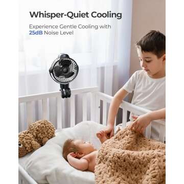 Koonie Portable Stroller Fan for Baby, Rechargeable Battery Operated, 3 Speeds, 360° Rotation, 20db Low Noise,Digital Display, Detachable Flexible Tripod Clip-on Car Seats, Tent, Crib, Treadmill