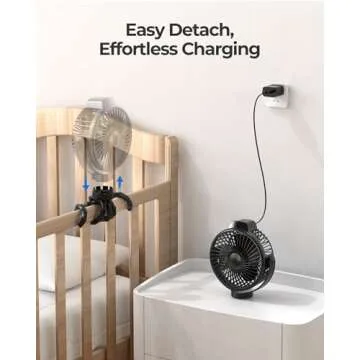 Koonie Portable Stroller Fan for Baby, Rechargeable Battery Operated, 3 Speeds, 360° Rotation, 20db Low Noise,Digital Display, Detachable Flexible Tripod Clip-on Car Seats, Tent, Crib, Treadmill