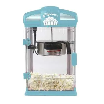 West Bend Stir Crazy Movie Theater Popcorn Popper, Gourmet Popcorn Maker with Nonstick Popcorn Kettle, Measuring Tool and Scoop , 4 Qt, Blue