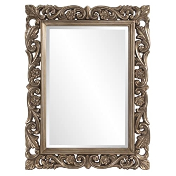 Howard Elliott Chateau Rectangular Hanging Wall Mirror, Scroll Work Frame, Home Decoration Framed Mi...