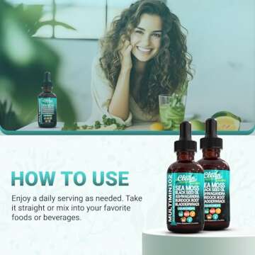 Clean Nutraceuticals Organic Sea Moss Liquid Drops Supplement with Black Seed Oil Ashwagandha Burdock Root & Bladderwrack - Multimineral Non-GMO Vegan for Gut Heath Skin Immune Support Hair