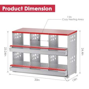 FuzzlyCo Chicken Nesting Boxes, 6 Hole Nesting Box for Chickens with Easy Egg Collection Roll Away H...