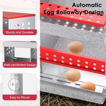 FuzzlyCo Chicken Nesting Boxes, 6 Hole Nesting Box for Chickens with Easy Egg Collection Roll Away Heavy Duty Chicken Coop Laying Box for Hens