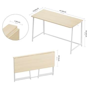 WOHOMO Folding Desk, Small Foldable Desk 47.2" for Small Spaces, Space Saving Computer Table Writing Workstation for Home Office, Easy Assembly, Oak