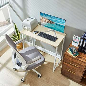 WOHOMO Folding Desk, Small Foldable Desk 47.2" for Small Spaces, Space Saving Computer Table Writing Workstation for Home Office, Easy Assembly, Oak