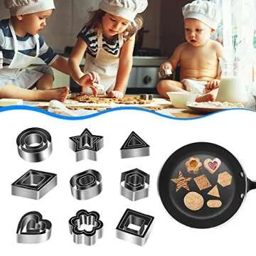 KSPOWWIN 27 PCS Mini Cookie Cutters, Geometric Shapes Metal Cookie Biscuit Cutter Set, Star Flower Hexagon Round Heart Square Triangle Oval Stainless Steel Cutter for Baking