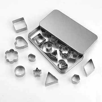 KSPOWWIN 27 PCS Mini Cookie Cutters, Geometric Shapes Metal Cookie Biscuit Cutter Set, Star Flower Hexagon Round Heart Square Triangle Oval Stainless Steel Cutter for Baking