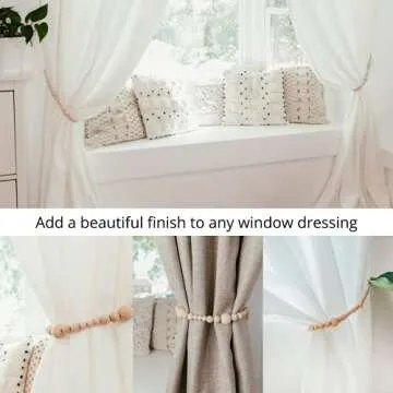 Sage in Thyme Boho Curtain Tiebacks Holder Wood Beaded Window Treatment Curtain Holders with Tassels & Meter Hooks for Decorative Bedroom Living Room Set of 2 Tieback (24 inches)