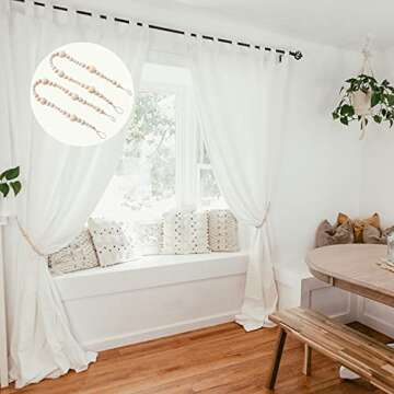 Sage in Thyme Boho Curtain Tiebacks Holder Wood Beaded Window Treatment Curtain Holders with Tassels & Meter Hooks for Decorative Bedroom Living Room Set of 2 Tieback (24 inches)