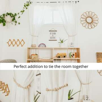 Sage in Thyme Boho Curtain Tiebacks Holder Wood Beaded Window Treatment Curtain Holders with Tassels & Meter Hooks for Decorative Bedroom Living Room Set of 2 Tieback (24 inches)