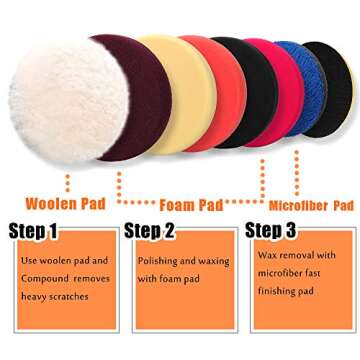 Benavvy 9pcs Polishing Pads Kit, 7 Inches Large Size Buffing Pads, Car Foam Buffing Sponge and Wool Pads Kit with M14 Drill Adapter for Car Polishers and Buffers Boat Sealing Glaze