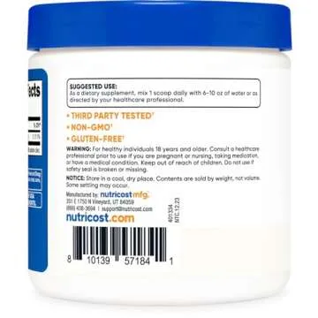 Nutricost Ascorbic Acid Powder (Vitamin C) 0.5 LBS (8 Ounce)
