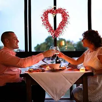 Valentine’s Day Wreaths for Front Door, Valentine’s Day Decorations with 20 Red LED Lights Battery Operated 220 Red Berries 248 White Seeds Valentine’s Day Gifts Door Decor Outdoor Indoor Home Wedding