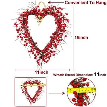 Valentine’s Day Wreaths for Front Door, Valentine’s Day Decorations with 20 Red LED Lights Battery Operated 220 Red Berries 248 White Seeds Valentine’s Day Gifts Door Decor Outdoor Indoor Home Wedding