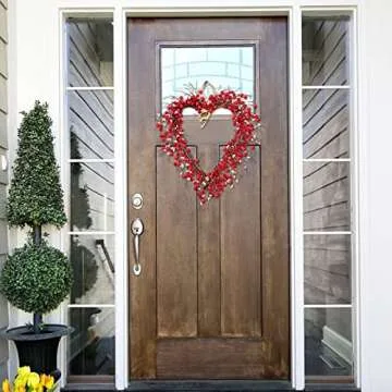 Valentine’s Day Wreaths for Front Door, Valentine’s Day Decorations with 20 Red LED Lights Battery Operated 220 Red Berries 248 White Seeds Valentine’s Day Gifts Door Decor Outdoor Indoor Home Wedding