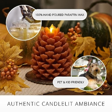 Luminara Pinecone Flameless Candle Adobe Chalky Finish Pine Cone Figural, Real Wax Unscented LED Candles, Battery Operated with Timer, Holiday Decoration (4.7" x 6")