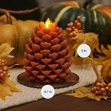 Luminara Pinecone Flameless Candle Adobe Chalky Finish Pine Cone Figural, Real Wax Unscented LED Candles, Battery Operated with Timer, Holiday Decoration (4.7" x 6")