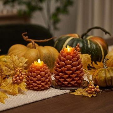 Luminara Pinecone Flameless Candle Adobe Chalky Finish Pine Cone Figural, Real Wax Unscented LED Candles, Battery Operated with Timer, Holiday Decoration (4.7" x 6")