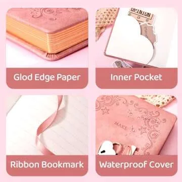 CAGIE Diary with Lock for Girls Heart-Shaped Lock Journal for Women, Girls Diary with Gold Edged Pages Jouranl with Lock for Writing, Cute Diary for Gifts, 5.3 x 7 inch, Pink