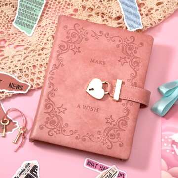 CAGIE Diary with Lock for Girls Heart-Shaped Lock Journal for Women, Girls Diary with Gold Edged Pages Jouranl with Lock for Writing, Cute Diary for Gifts, 5.3 x 7 inch, Pink