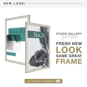 MCS Studio Gallery 16x24 Poster Frame Gray Woodgrain, Vertical & Horizontal Wall Hanging Large Pictu...