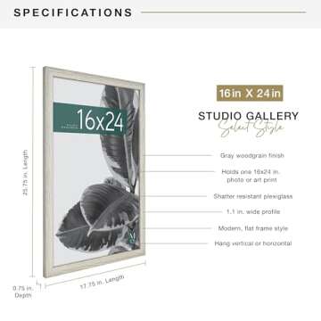 MCS Studio Gallery 16x24 Poster Frame Gray Woodgrain, Vertical & Horizontal Wall Hanging Large Picture Frame for Photos, Posters & Art Prints (1-Pack)