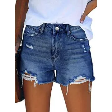 Stylish onlypuff High Waisted Ripped Jean Shorts for Women