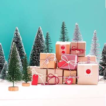 Tigeen 28 Pcs Mini Christmas Bottle Brush Trees 1.6''-5.3'' Artificial Tiny Sisal Snow Trees Miniature Christmas Village Trees Diorama Trees with 3.6 Oz Fake Snow for Winter Town Landscape DIY Craft