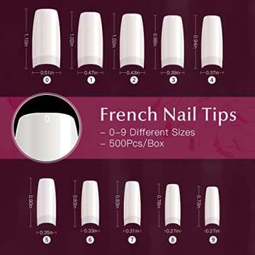 500PCS Half Cover False Nails Tips - Acrylic Nail Tips, krofaue 10 Sizes Lady French Style Acrylic A...