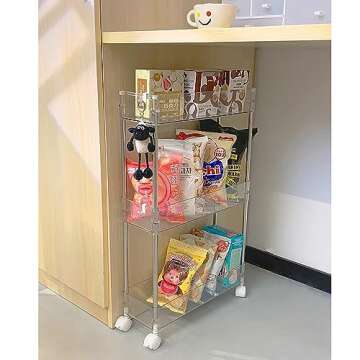 Versatile Transparent Rolling Storage Cart, Slim Design, 3 Tier Multi-Purpose Organizer for Kitchen, Bathroom, Office, and More (Slim 3-ply)