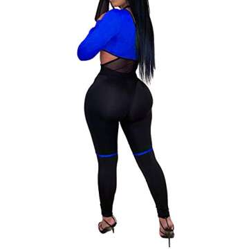 Uni Clau Women's Sheer Mesh Two Piece Jumpsuits See Through Long Sleeve Bodysuit Skinny Long Pants Club Romper