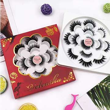 Veleasha Eyelashes 7 Styles Faux Mink Lashes for Makeup Handmade Soft Thick Lashes Reusable Black Color Fluffy 5D False Eyelashes (Mixed)