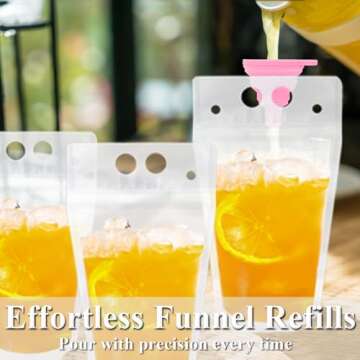 C CRYSTAL LEMON 100PCS Liquor Pouches, Drink Pouches for Adults Alcohol Pouches with 100 Drink Straws & Silicone Funnel, Juice Pouches, Smoothie Pouches, Heavy Duty Reclosable Ice Drink Pouch Bag