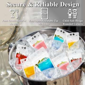 C CRYSTAL LEMON 100PCS Liquor Pouches, Drink Pouches for Adults Alcohol Pouches with 100 Drink Straws & Silicone Funnel, Juice Pouches, Smoothie Pouches, Heavy Duty Reclosable Ice Drink Pouch Bag