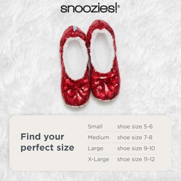 Snoozies Ballerina Bling Metallic Shine Women Slippers | Sequin House Slippers for Women | Slipper Socks with Grippers for Women | Cute Slippers for Women | Red | Large