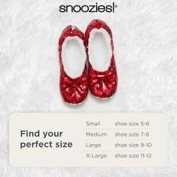 Snoozies Ballerina Bling Metallic Shine Women Slippers | Sequin House Slippers for Women | Slipper Socks with Grippers for Women | Cute Slippers for Women | Red | Large